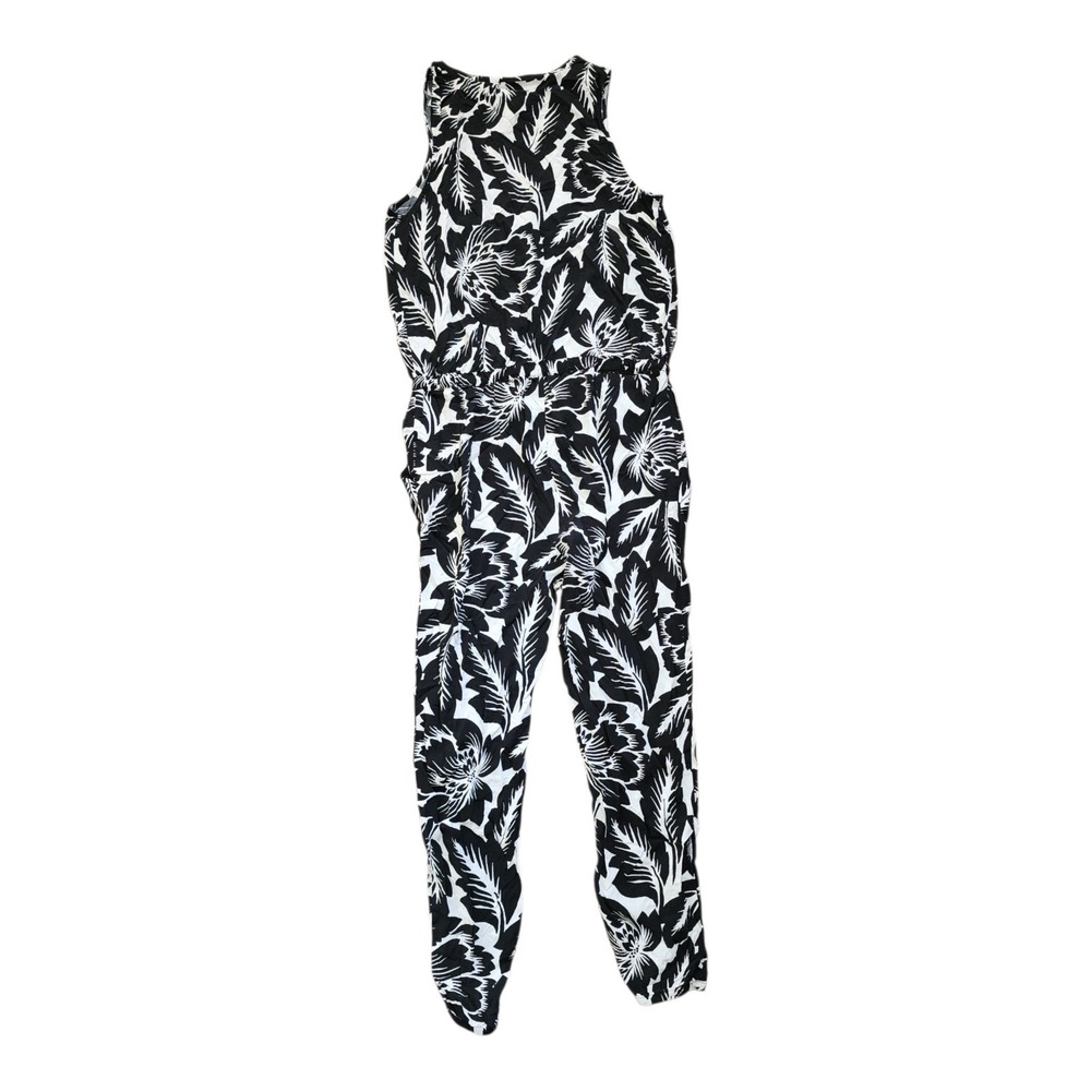 Gap Jumpsuit Womens Size S Small Black Floral Hawaiian Tropical Pockets Vacation - Picture 7 of 7